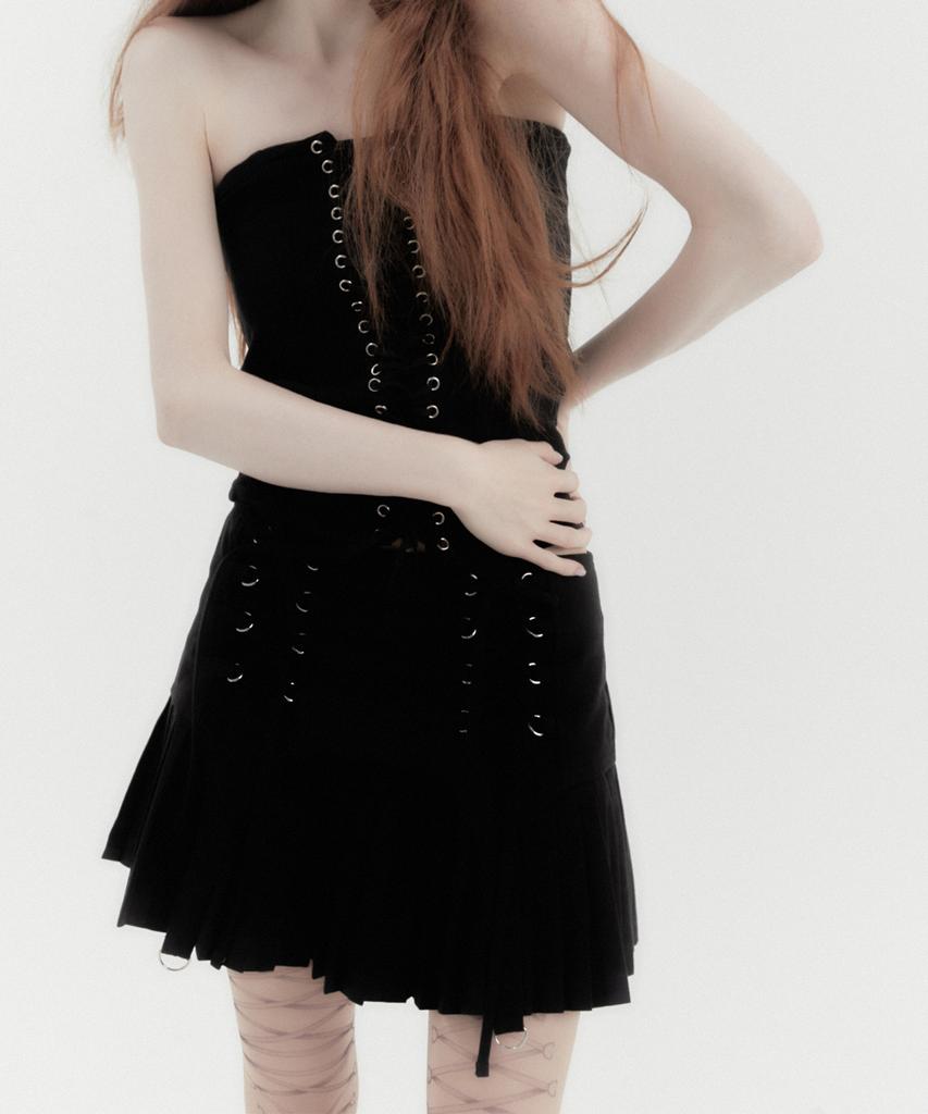 Carter Corset Pleated Low Skirt - Black