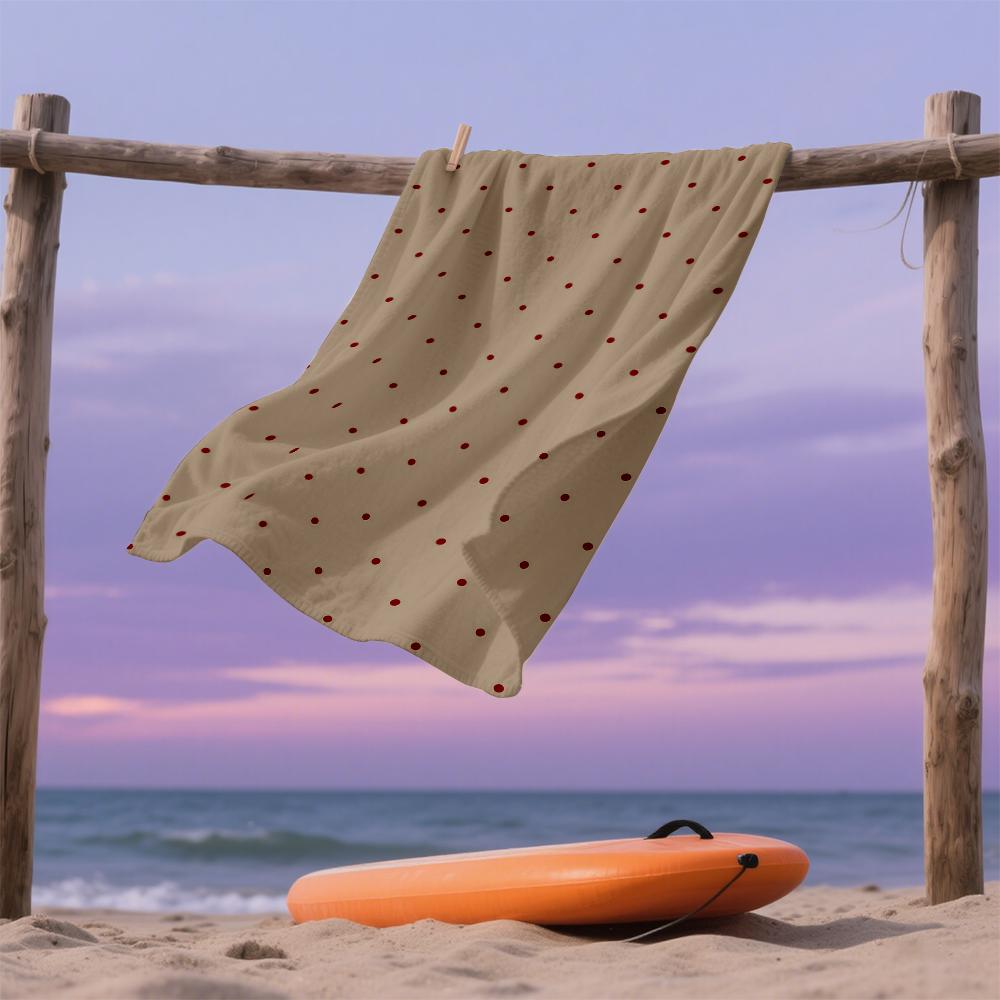 Vintage Red Polka Dots on Beige Compact Travel Beach Towel Super Absorbent Sand Resistant, Microfiber for Swimming Camping Yoga