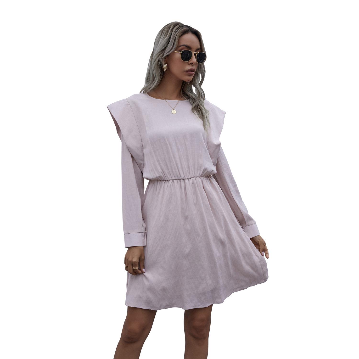 

Women Autumn Winter Long-sleeved Dress with Shoulder Pads XL мигдалевий