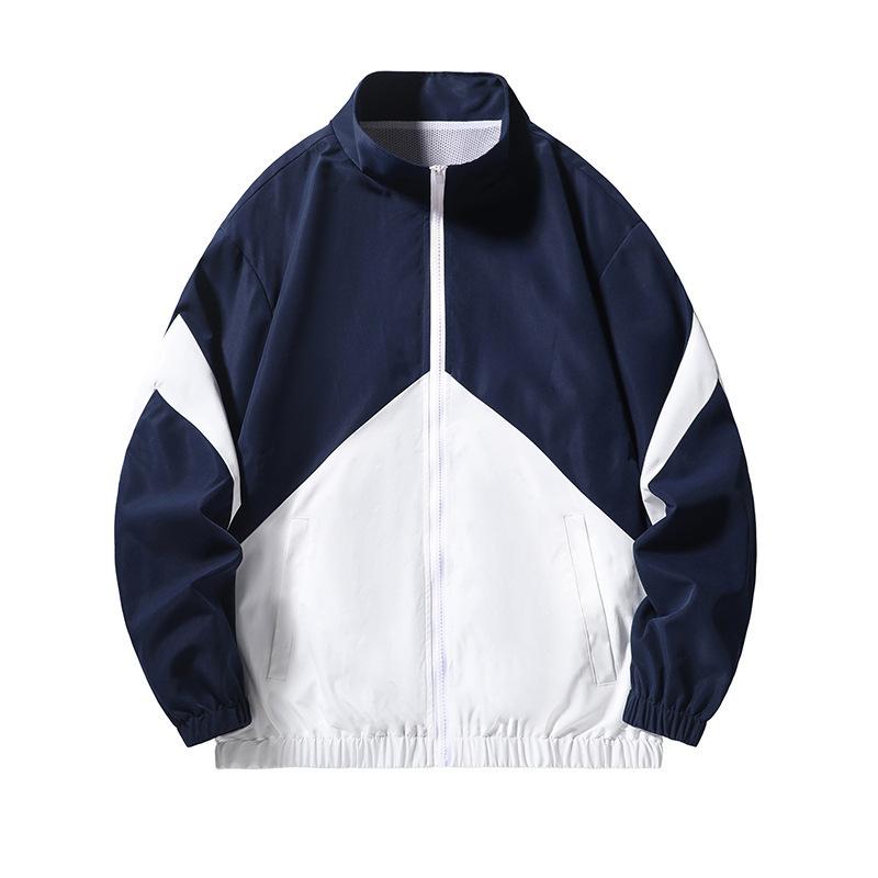 

Весенние и осенние куртки, повседневные мужские куртки с воротником-стойкой, контрастные цвета, модные и универсальные куртки для мужчин 4XL тёмно-синий
