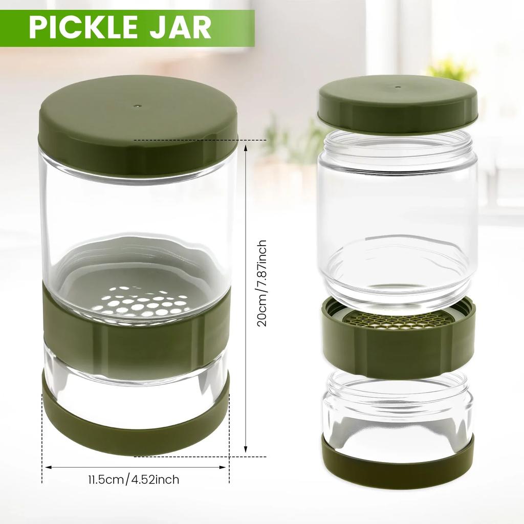 Glass Kimchi Cucumber Jar Wide Mouth Design Dry Wet Separation Pickle Container with Silicone Rings Leakproof Kitchen Utensils