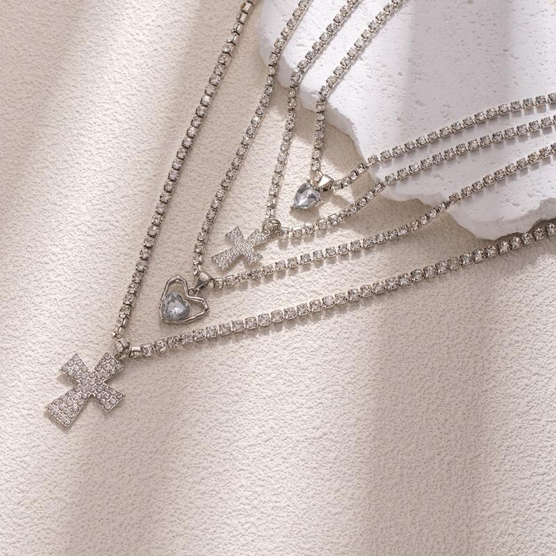 Diamond-set Love Cross Pendant Jewelry Multi-layer Necklace Light Luxury High-grade Full Diamond Collarbone Chain