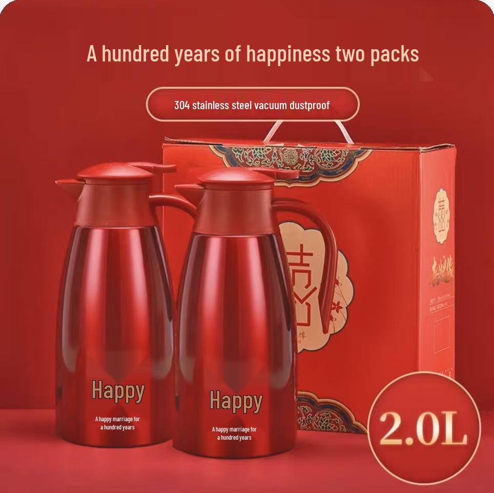 304 Stainless Steel Red Wedding Thermos Flask Pair