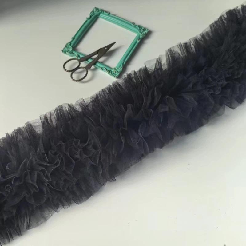 1Pcs Bridal Veil Ruffled Edge Girl Apparel Material Multilayer Pleat Tulle Lace Fabric Sewing For Bubble Skirt Evening Dress
