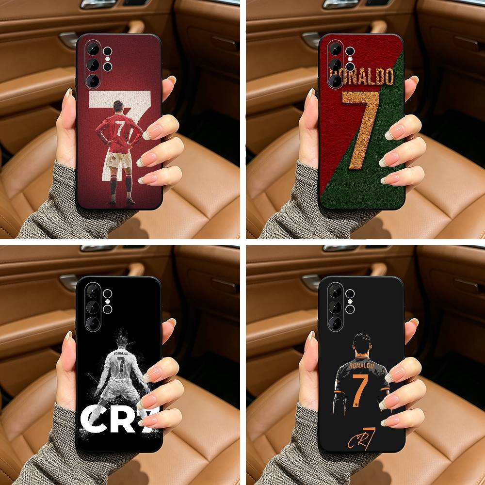 C-R-7 R-Ronaldo Black Soft Silicone Phone Case for Samsung Ultra S25, S24, S21, S22, S23, S30, Plus, FE, Lite