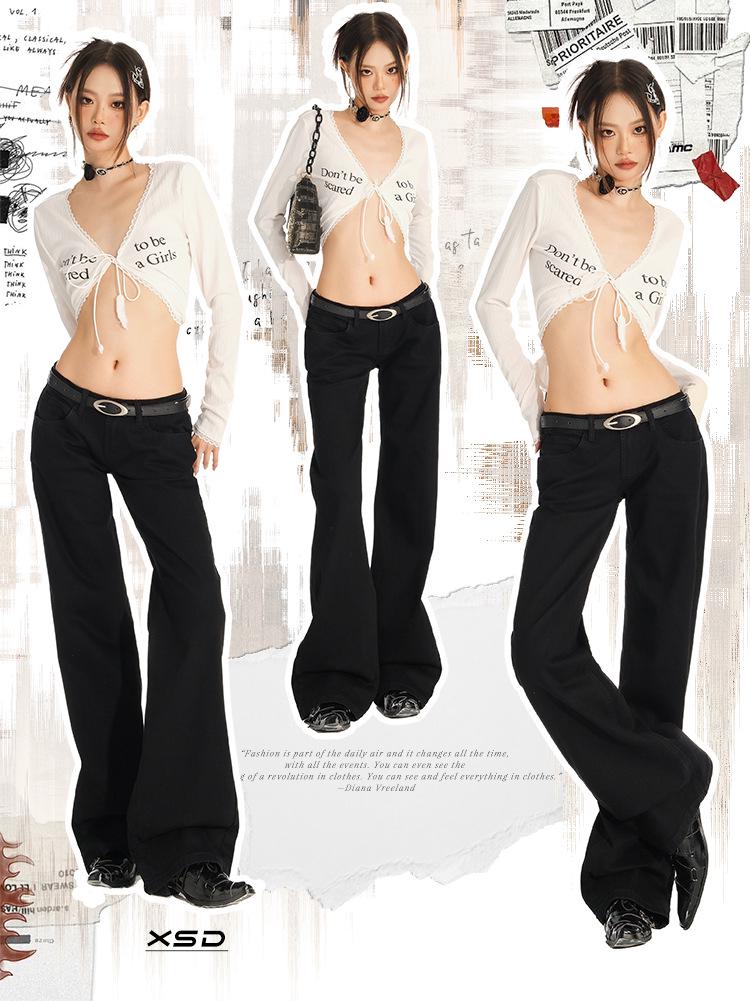 2024 Autumn Women's American Hottie Low Waist Wide-Leg Straight Floor-Length Jeans