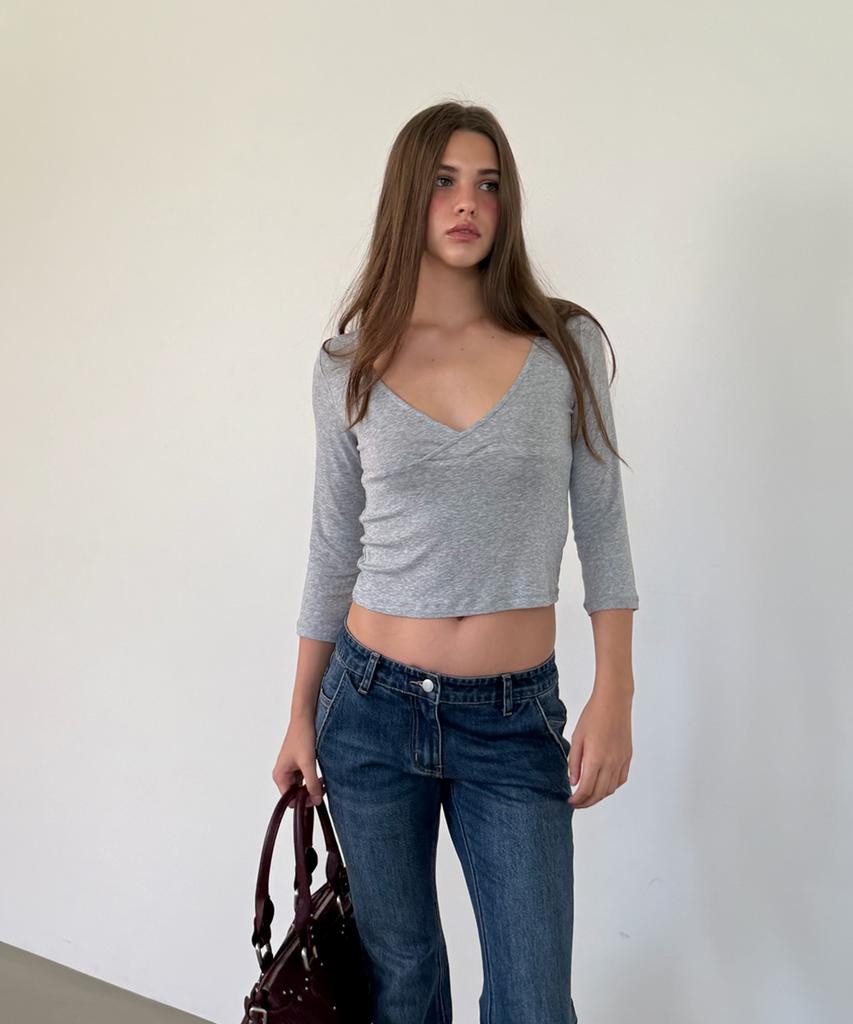ASURA 3/4 Sleeves Wrap T (Melange Gray)