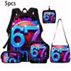 1/2/3/4/5PCS Numbered 6&7 Pattern Backpack Set | The Perfect Choice for School & Travel