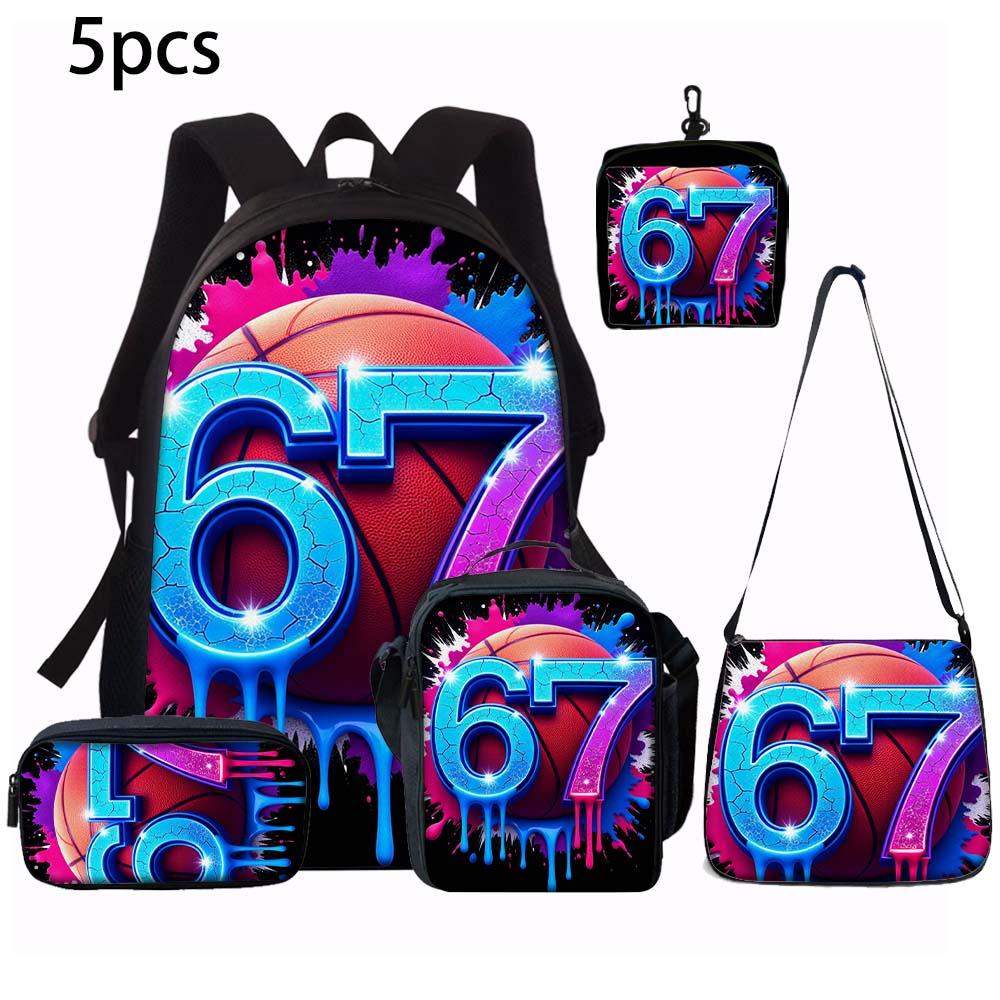 1/2/3/4/5PCS Numbered 6&7 Pattern Backpack Set | The Perfect Choice for School & Travel