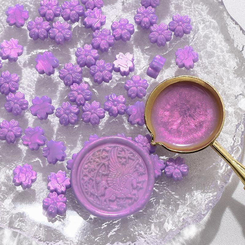 100pcs Aurora Cherry Blossom Fiery Lacquer Wax Pellets, Fiery Lacquer Stamp Sealing Wax Aurora Polarized Gold Sealing Wax