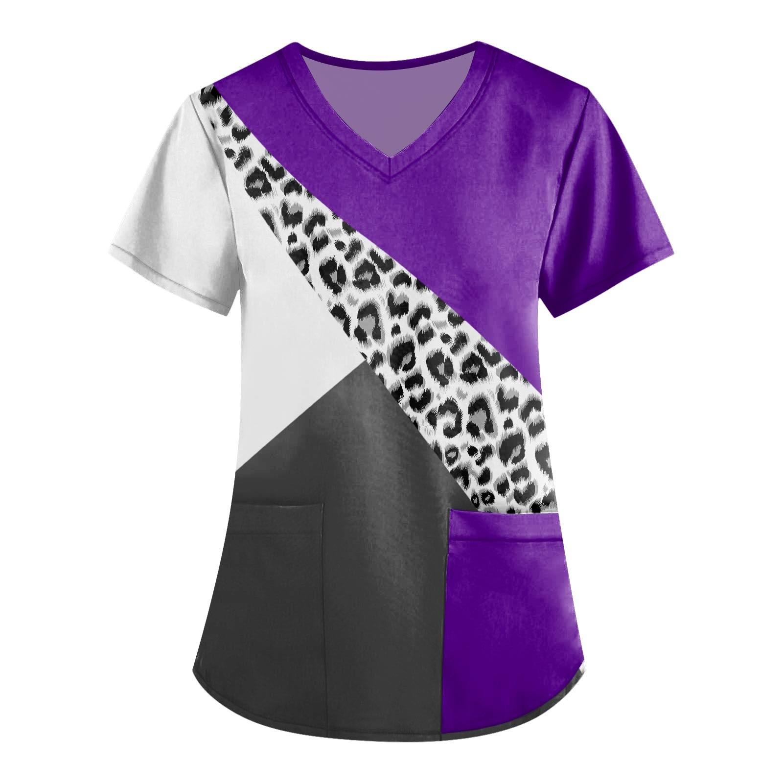 

Women s Fashion V-neck Short Sleeve Workwear With Pockets Printed Tops XXXXXL фіолетовий