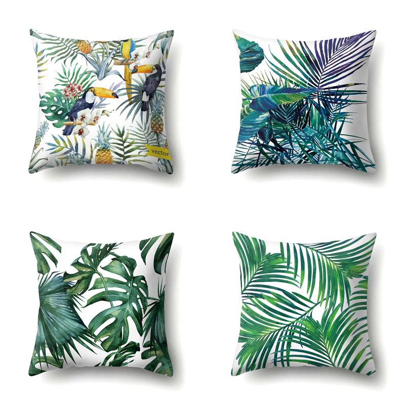 Polyester Pillowcase Nordic Ins Style Plant Flower Print Peach Leather Velvet Pillowcase Car Waist Cushion Cover