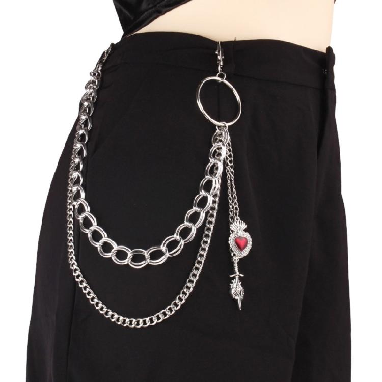 Multilayer Heart Pendant Pants Chain for Adult Hiphop Trousers Chain Waist Decorative Chain Wallet Chain Waist Decors