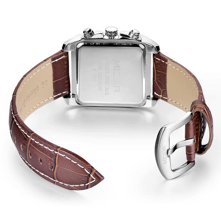 Megir 2028 Fashionable Retro Men's Chronograph Square Leather Watch
