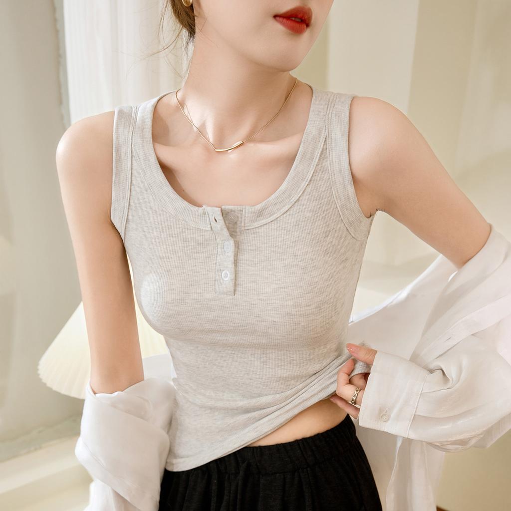 Women's Button Camisole Cover Side Breasts Anti-glare Outside Cotton Vest