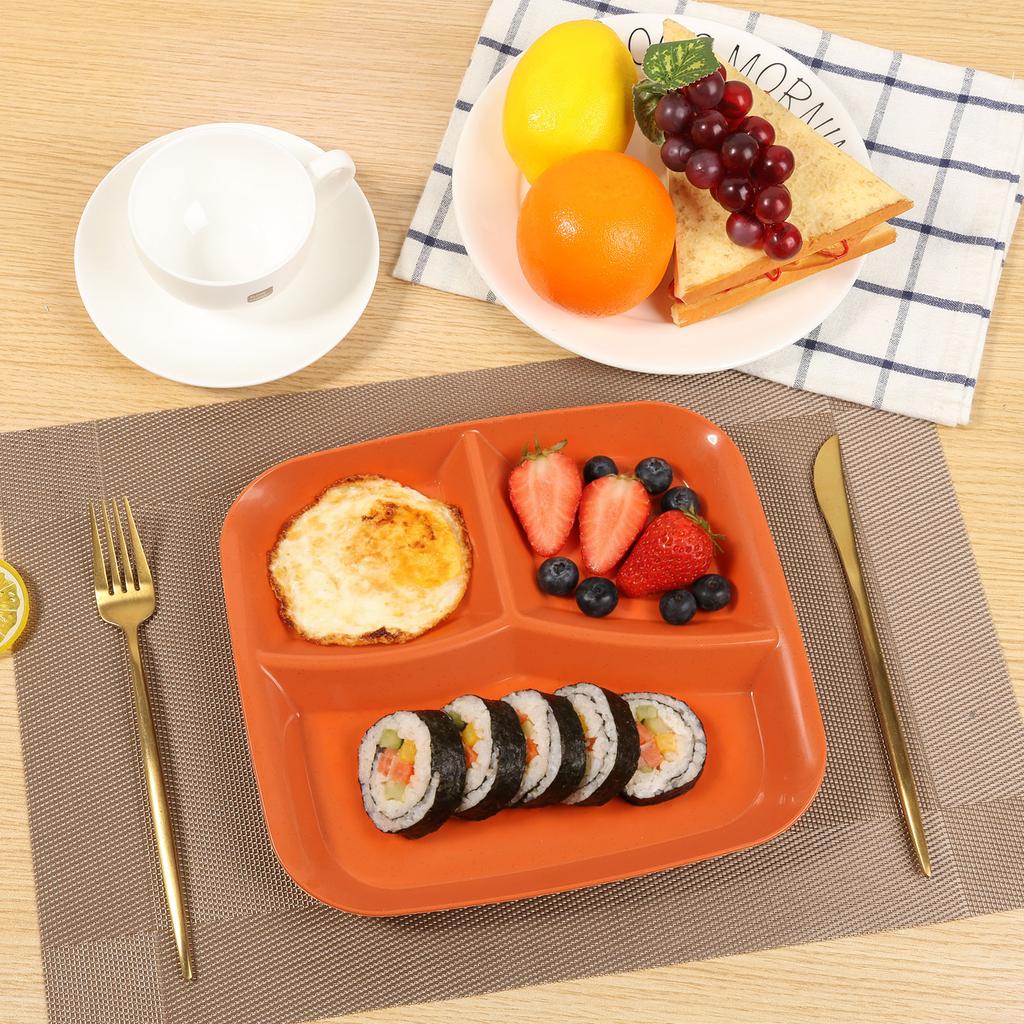 6/5Pcs Plastic Divided Plate Reusable Food Dinner Plate Stackable Canteen Lunch Tray for Kids and Adults Controlled Diet Plate