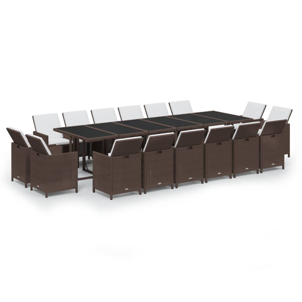17 piece brown polyrattan garden dining set with cushions