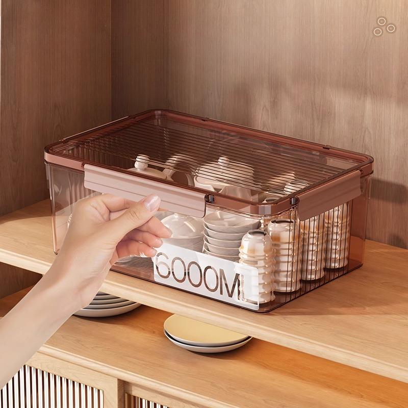 Transparent Tea Set Storage Box Organizer with Cover Dustproof Large Capacity Coffee Table Kung Fu Tea Cup Teapot Storage Boxes