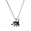 High-End Titanium Black Cat Pendant Necklace for Men & Women - Non-fading Steel Sweater Chain