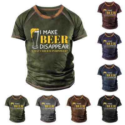 Men's Raglan T-shirt Retro Short Sleeve Round Neck Letter Printing Tops