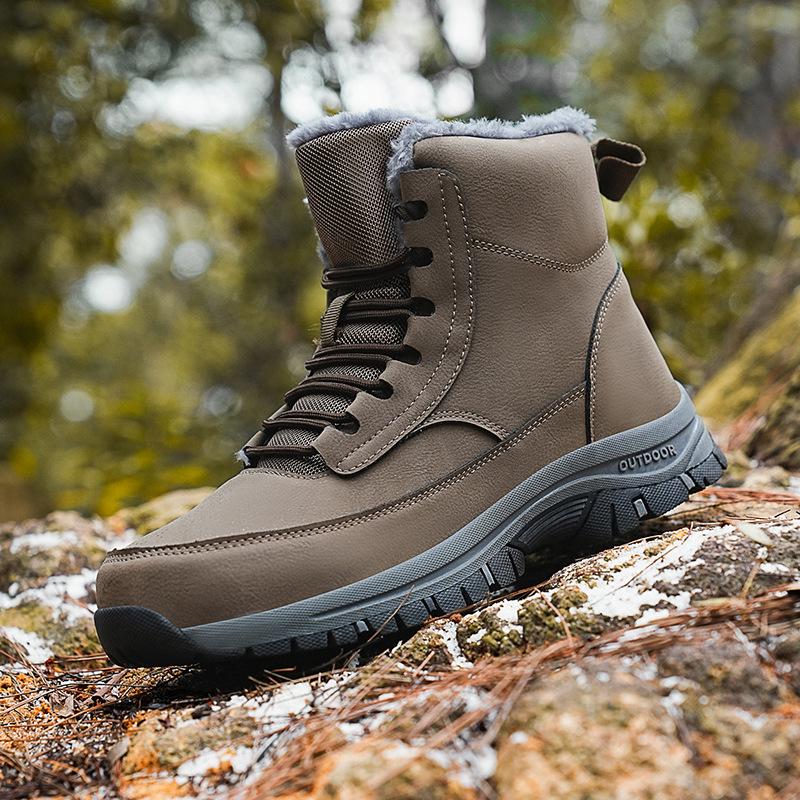 Men's Winter Plus Size High-Top Cotton Snow Boots - Thick Sole, Waterproof, Fleece-Lined for Extra Warmth