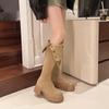 Fashion 2025 Autumn Fashion Suede Wear Thick-heels Women's The Knee Boot Retro Anti Slip Outdoor Knight Ladies Boots