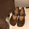 Grape mother can step on the heel with leopard print inner height increase Mary Jane single shoes women's spring and autumn models