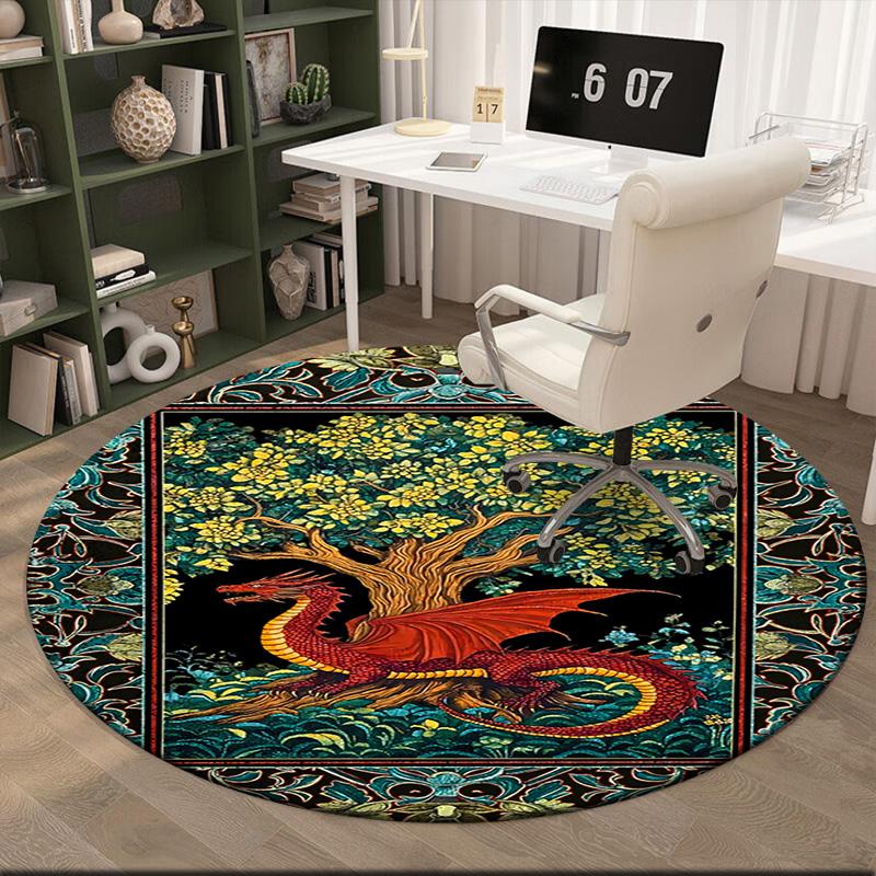 1pc Medieval Gothic Fantasy Dragon Round Carpet Painted Printed Circular Carpet, Home Door Mat, Outdoor Travel Protection Carpet
