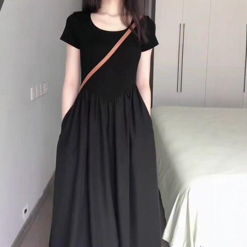 Plus-Size Women s Summer French Hepburn-Style Waist-Cinching Dress, Flattering for Curvy Figures, Unique Design Little Black Dress Black 2XL