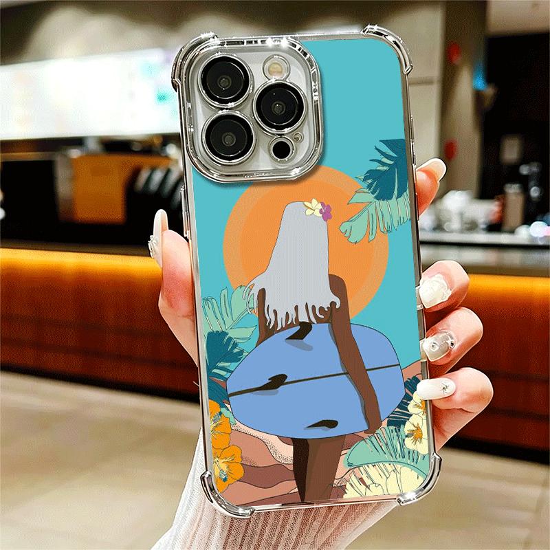 

Surfboard Surfing Surf Summer Plating Phone Case For Iphone 16 17 Pro Max Air 16E 14 15 Plus 12 13 Mini Anti-Fall Airabag Cover iPhone 14