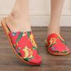 Women's Ethnic Peony Print Linen Half Slippers - Large Size