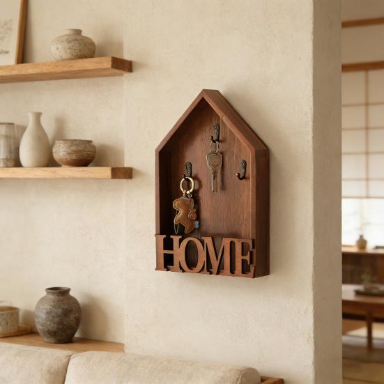 Wooden Home Key Holder with 3 Hooks Rustic House Wall Mount Key Organizer Multi-purpose Home Office Entryway Decorative Key Hanger Rack