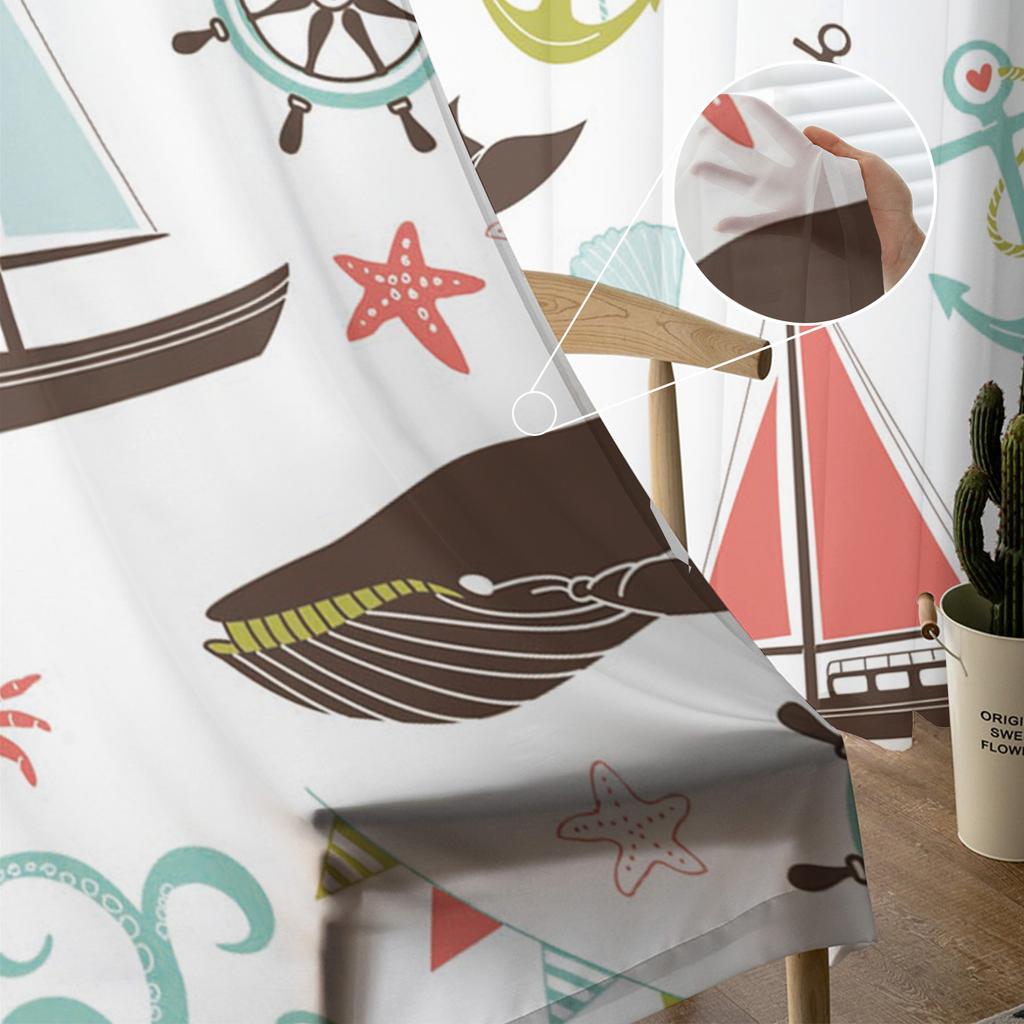 Whale Sailing Octopus Seahorse Lighthouse Chiffon Sheer Curtains for Living Room Bedroom Decor Window Voile Tulle Curtain Drapes