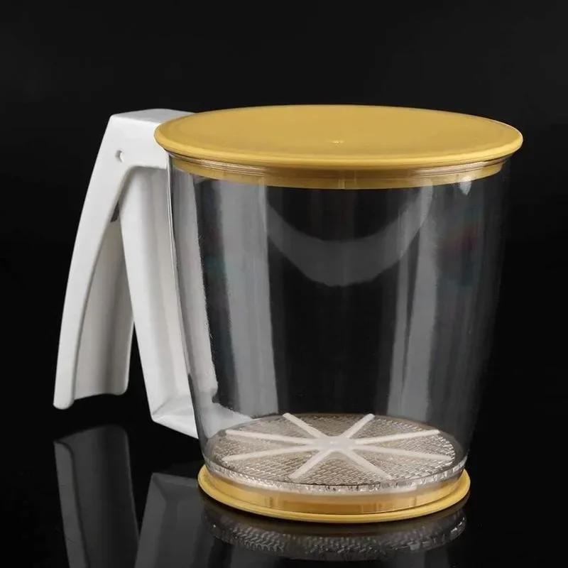 Fine Sugar Powder Flour Sieve Filter With Lid Kitchen Baking Pastry Cup Flour Sifter Strainer Plastic Kitchen Tools