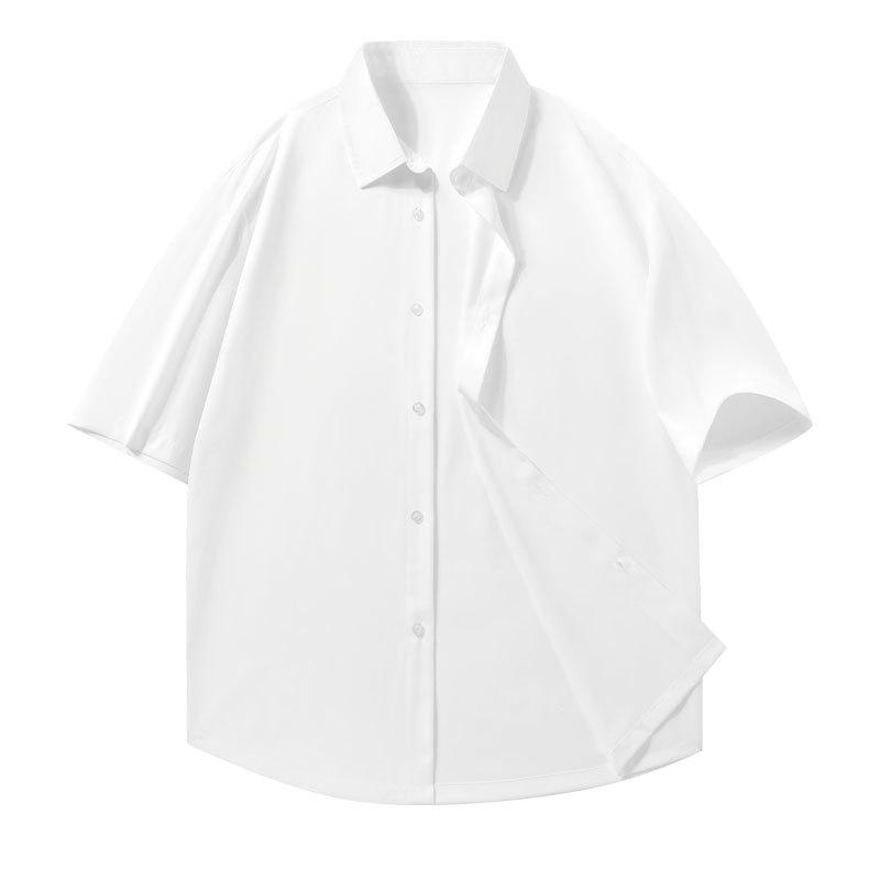 

Рубашка летнего выпуска Public Edition, тонкая рубашка с коротким рукавом, мужская с лацканами, однотонная рубашка, свободный крой L/62-70KG белый