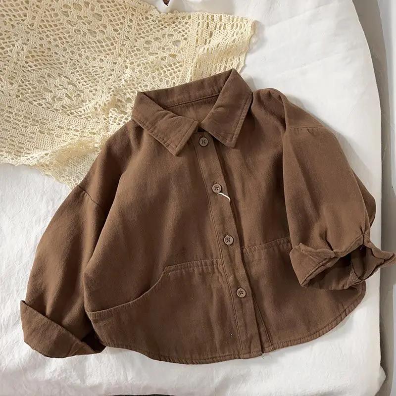 Spring  Autumn Korean Boys Shirt Long Sleeved Girls Shirt Baby Children's Cardigan Outdoor Wear Blouse