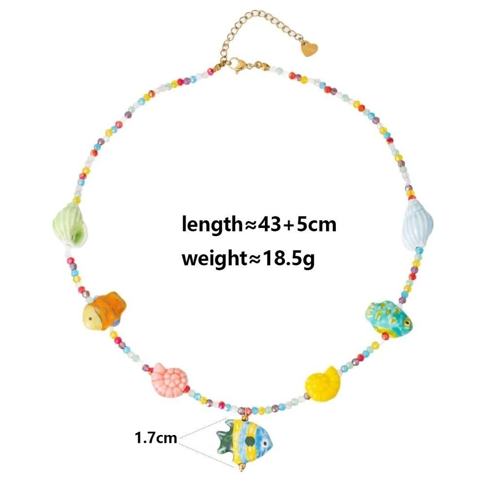 Dopamine Pendant Necklace Ceramic Stainless Steel Necklace Trendy Beaded Necklace  Beach Jewelry