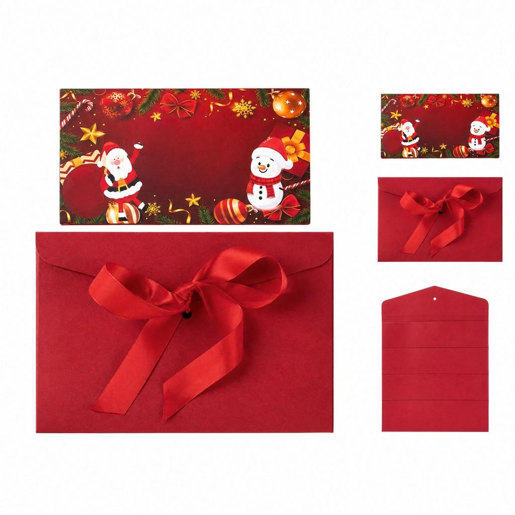 Christmas Red Envelopes with Foil Stamped Design, 6-Slot Folding Holder for and Gift Cards