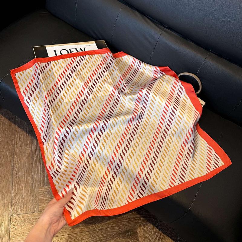 Fashion Black and White Printing Temperament Square Scarf Imitation Silk Korean Version Decorative Scarf Scarf Professional Decorative Shawl Silk Scar