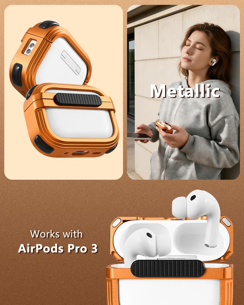 Oatsbasf Kovové duté pouzdro pro AirPods Pro 3 (2025) Výkonná ochrana proti pádu Jedním dotykem se otevře Kompatibilní s nabíjením MagSafe