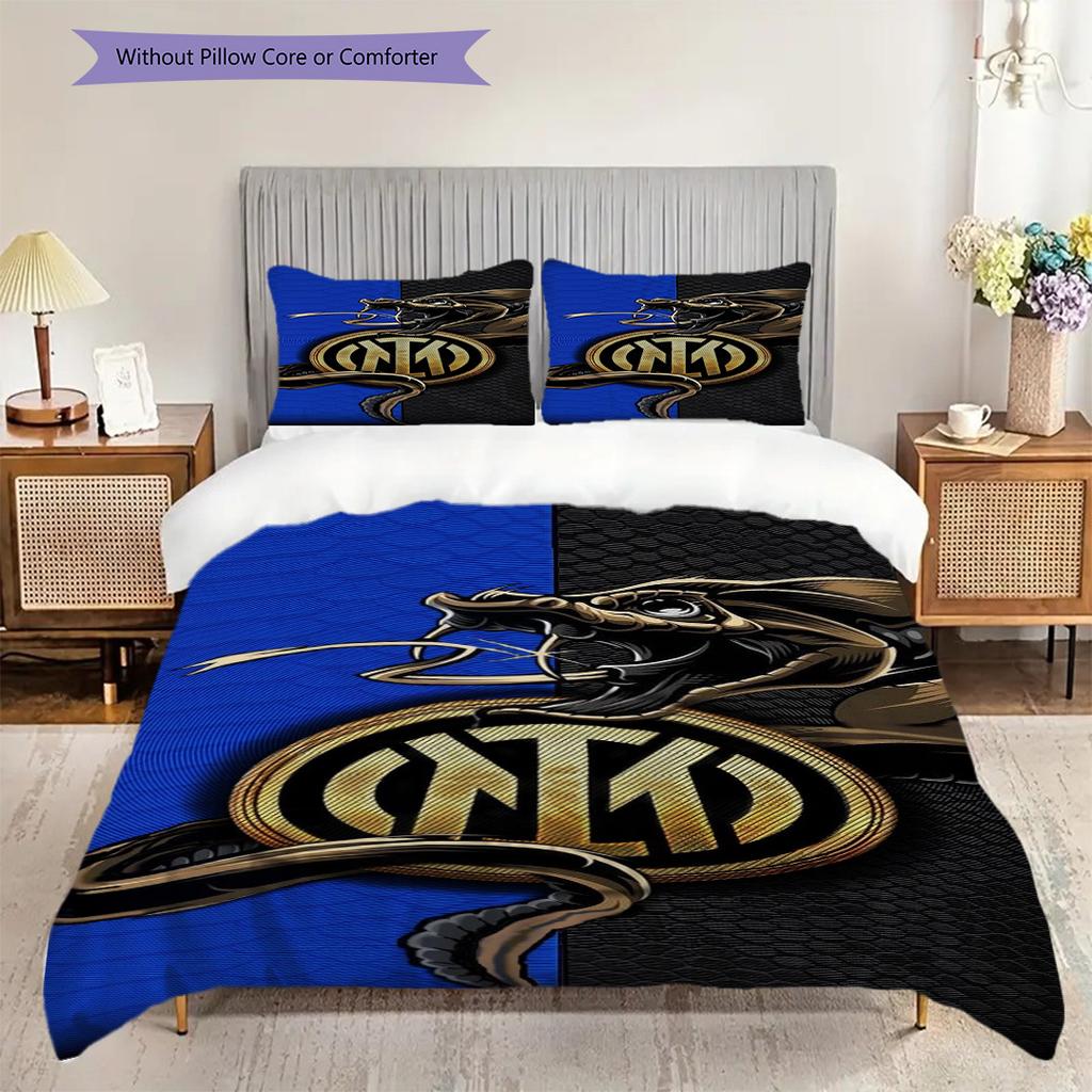 Inter Milan Emblem Serpent Three-piece set (1 * duvet cover + 2 * pillowcase, without core) 2D Flat Duvet cover and pillowcase Soft and comfortable