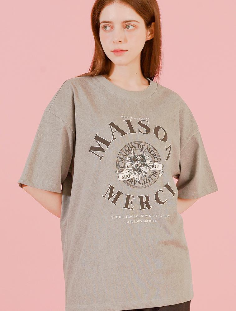 LA MAISON STUDIO Unisex Le Lis Pigment Classic Logo Smoky Short Sleeve T-Shirt Light Grey (Fcf2Ts417M)