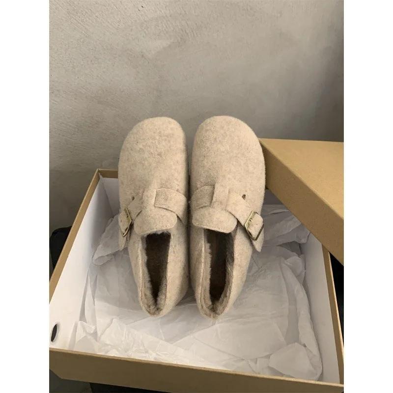 Fashion Winter Retro Thicken Plush Warm Shoes Women New Faux Suede Warm Cotton Single Shoes Woman Thick Sole Non Slip Cotton Padded Shoe