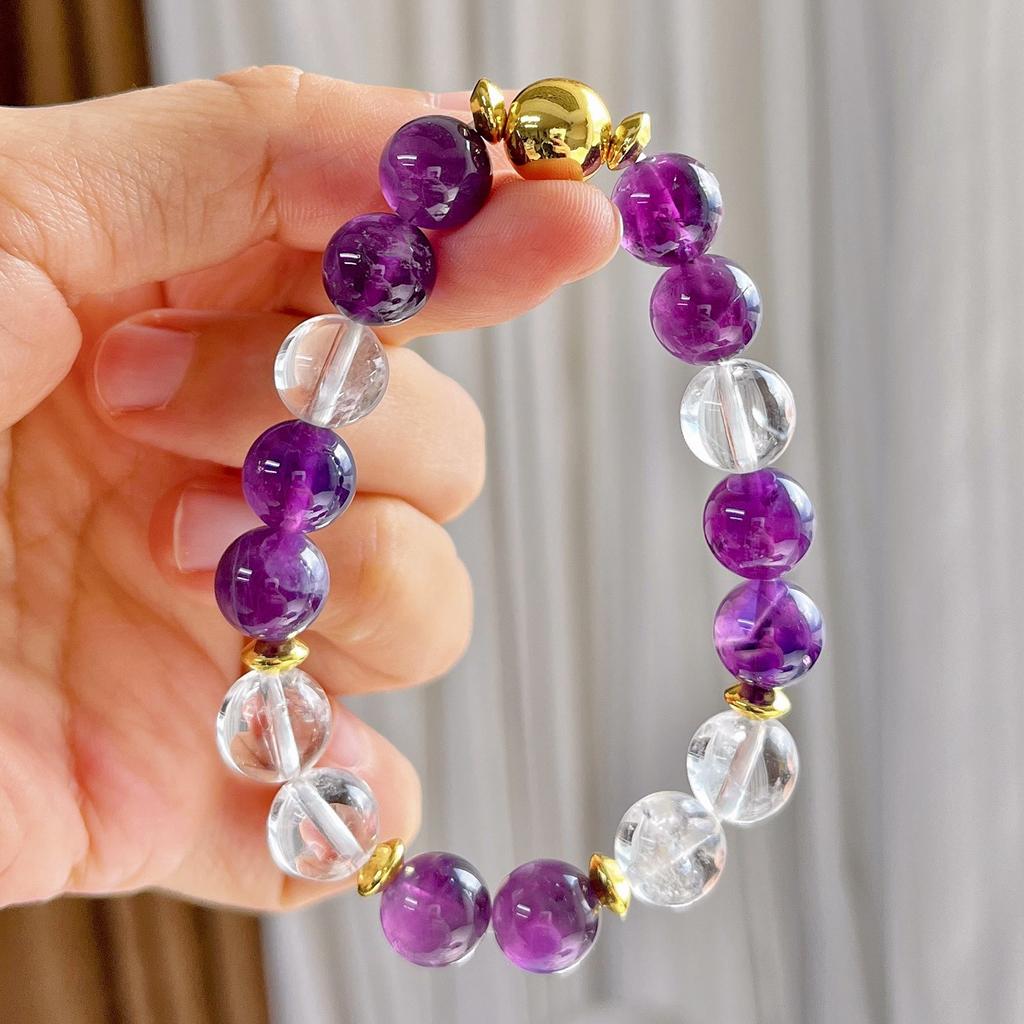 10Mm Natural White Crystal Amethyst Design Sense Basic Commuter Bracelet Bracelet