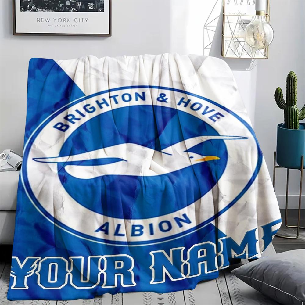 1PC Custom Name Brighton&Hove Albion Patterned Flannel Blanket Suitable For All Seasons for Home Decor Warmth and Comfort Gifts Holiday Present