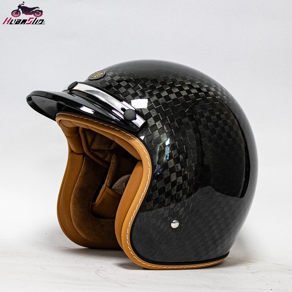 Retro Carbon Fiber Motorcycle Helmet, Three-Quarter Design for Men and Women