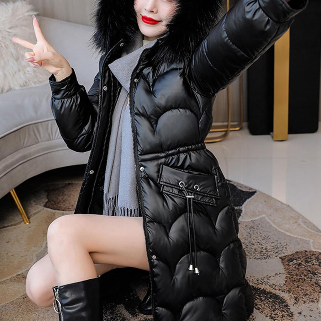 Zimní dámský kabát Zesílený Vatovaný Umělá kožešina Dlouhý rukáv Zapínání na zip Bavlna Dámský Péřový kabát Slim střih Střední délka Kapsy Bunda