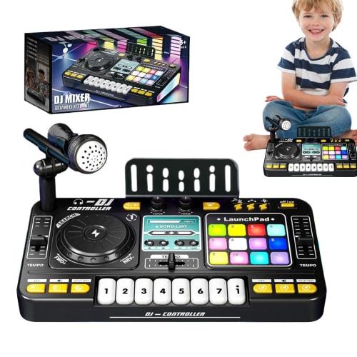 Kids DJ Mixer, DJ Mixer Piano | Digital Audio Console with Microphone, Multifunctional DJ Toy, Lighted Piano Keyboard, Portable USB Charging, DJ Learn