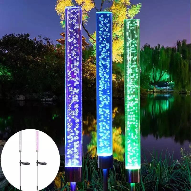Solar Bubble Bar Lights for Outdoor Garden Color Changing Ideal for Pathways Transparent