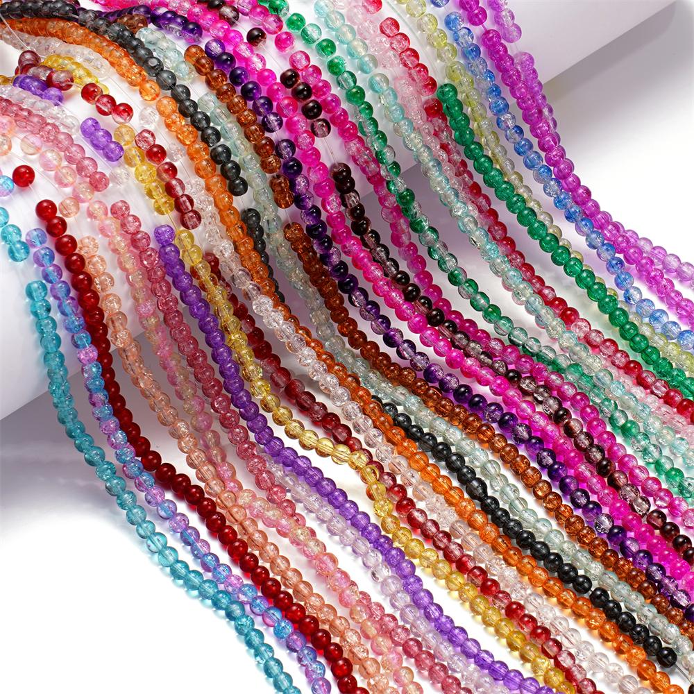 A String 4mm Double Color Round Cracking Glass Beads Necklace Loose Beads For DIY Jewelry Making Bracelet Handmade Accessories